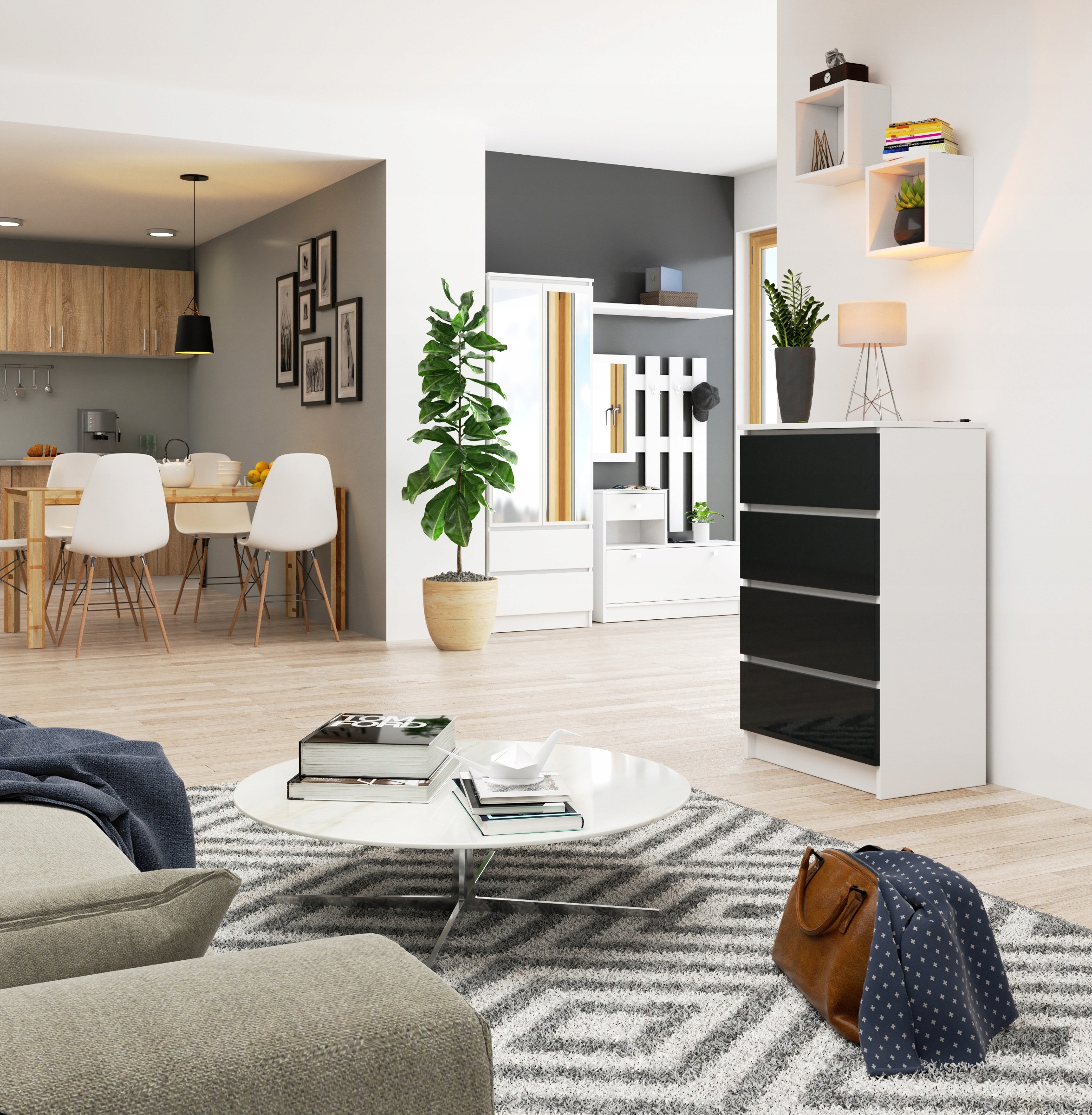 KOMODA SZAFKA BIAŁA-GRAFIT POŁYSK SZUFLADY MEBLE Kod producenta KOMODA REGAŁ SZAFKA BIEL GRAFIT POŁYSK