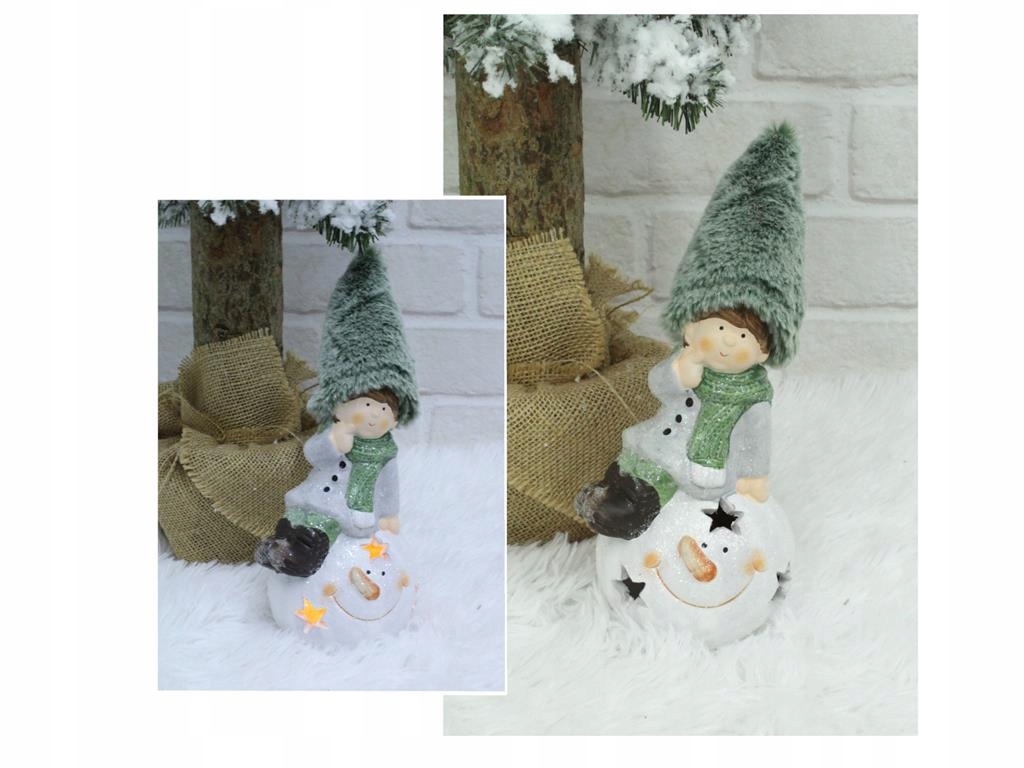 Figurka ceramiczna DZIECKO Z BOMBKĄ - LED 11x26x8