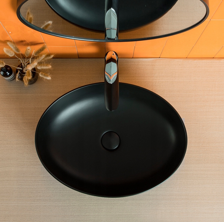 UMYWALKA NABLATOWA CERAMICZNA CZARNA MATOWA 41x33 cm STAWIANA NA BLAT OWAL Kolor czarny