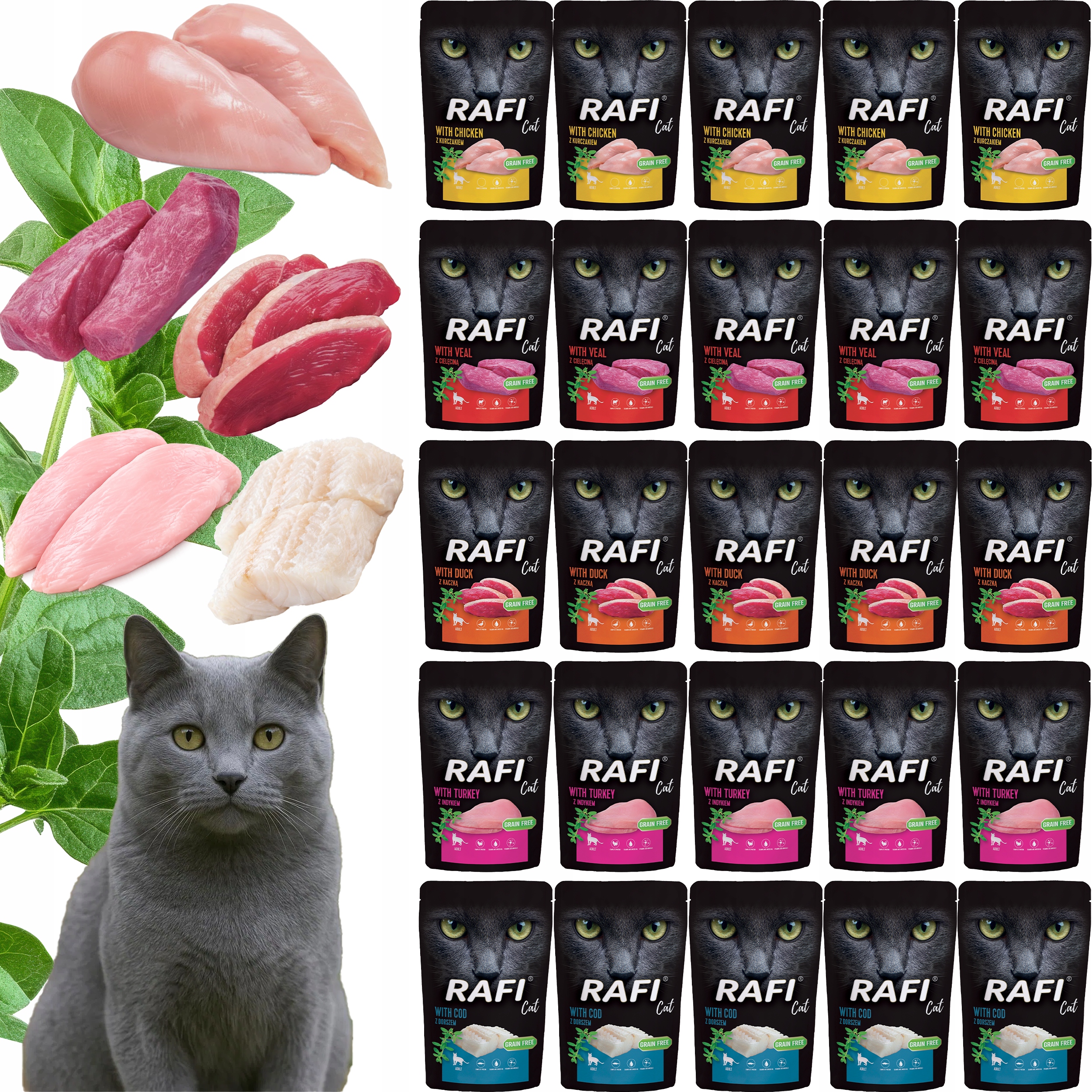 Vlhké Krmivo 100 g X 25 Ks. Rafi/dolní Noteci MIX Chutí Pro Kočky Bez Obilovin