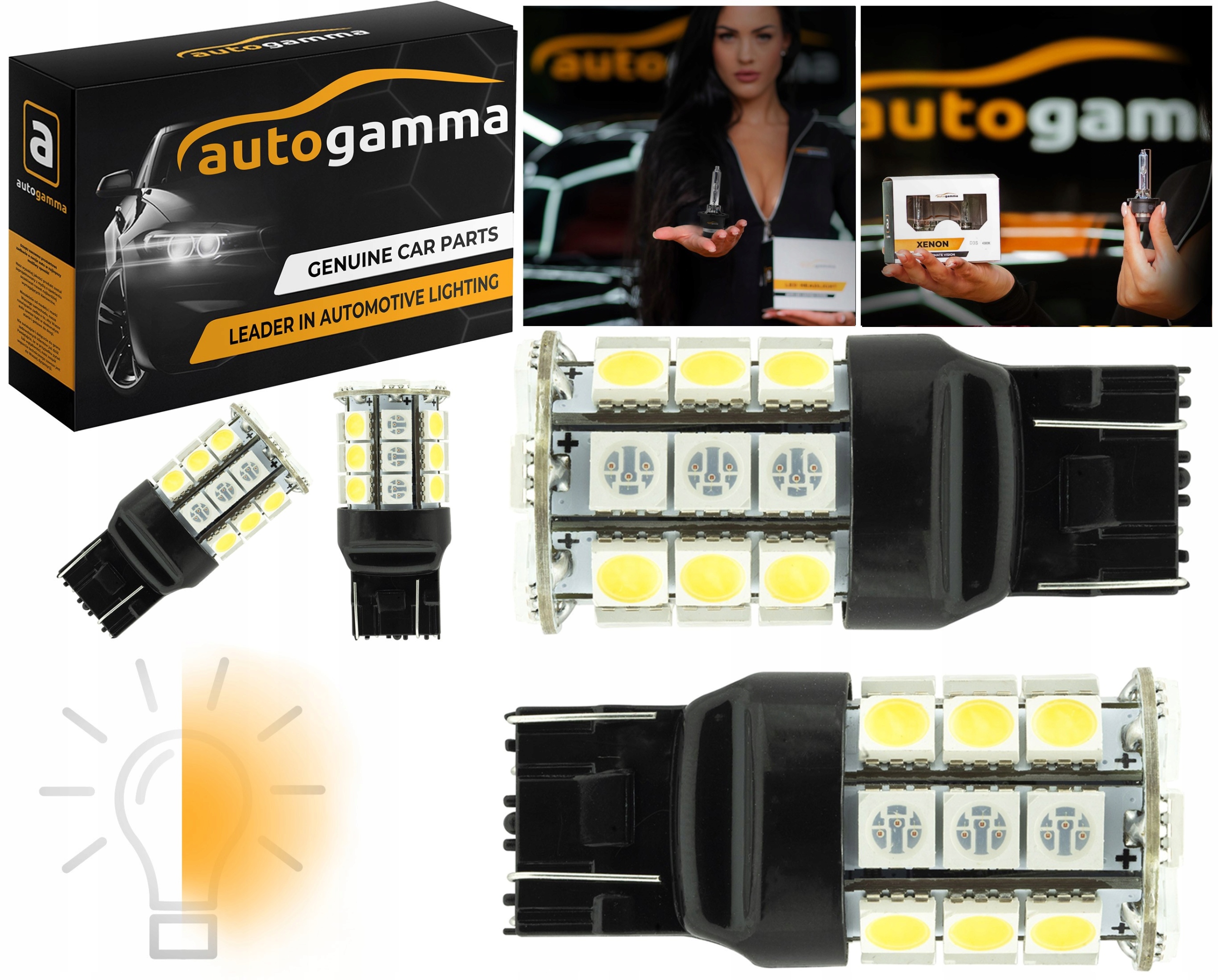 Żarówka W21/5W WY21/5W Led 7443 Dual Color 30xSMD5050 biały pomarańczowy