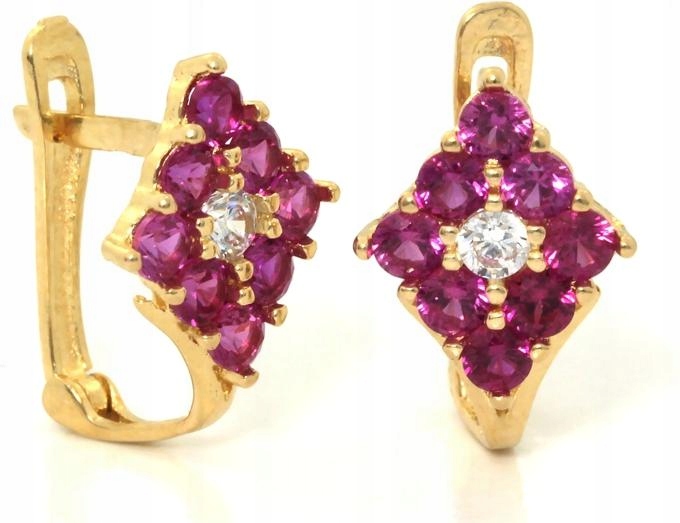 Zlaté náušnice 585 růžové kosočtverce zirkony 1,22 g, elegantní vzor pro ni