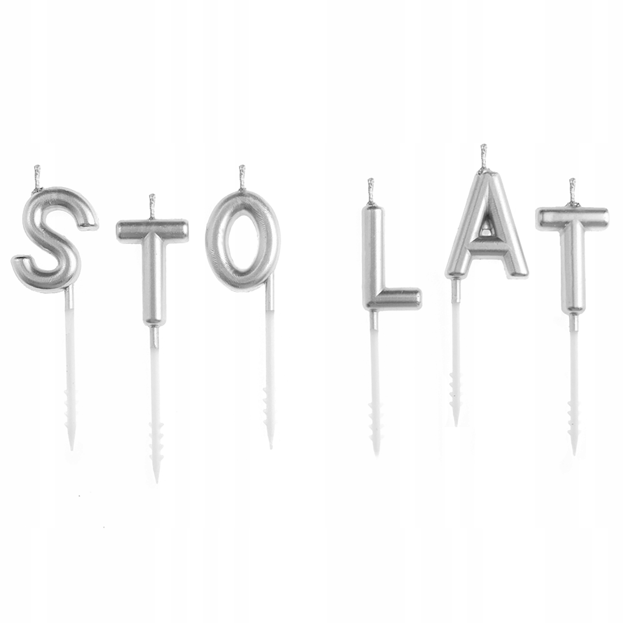 ŚWIECZKI URODZINOWE NA TORT NAPIS STO LAT SREBRNE