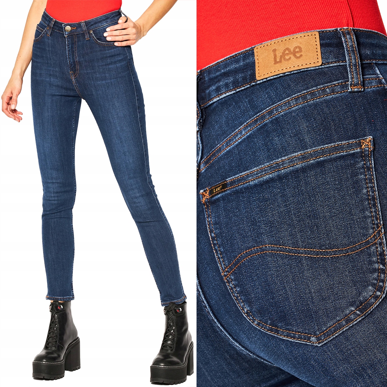 Lee Ivy Dark Hunt Dámské Tmavě Modré Jeansy S Vysokým Pasem, Střih Úzké Nohavice W30 L33