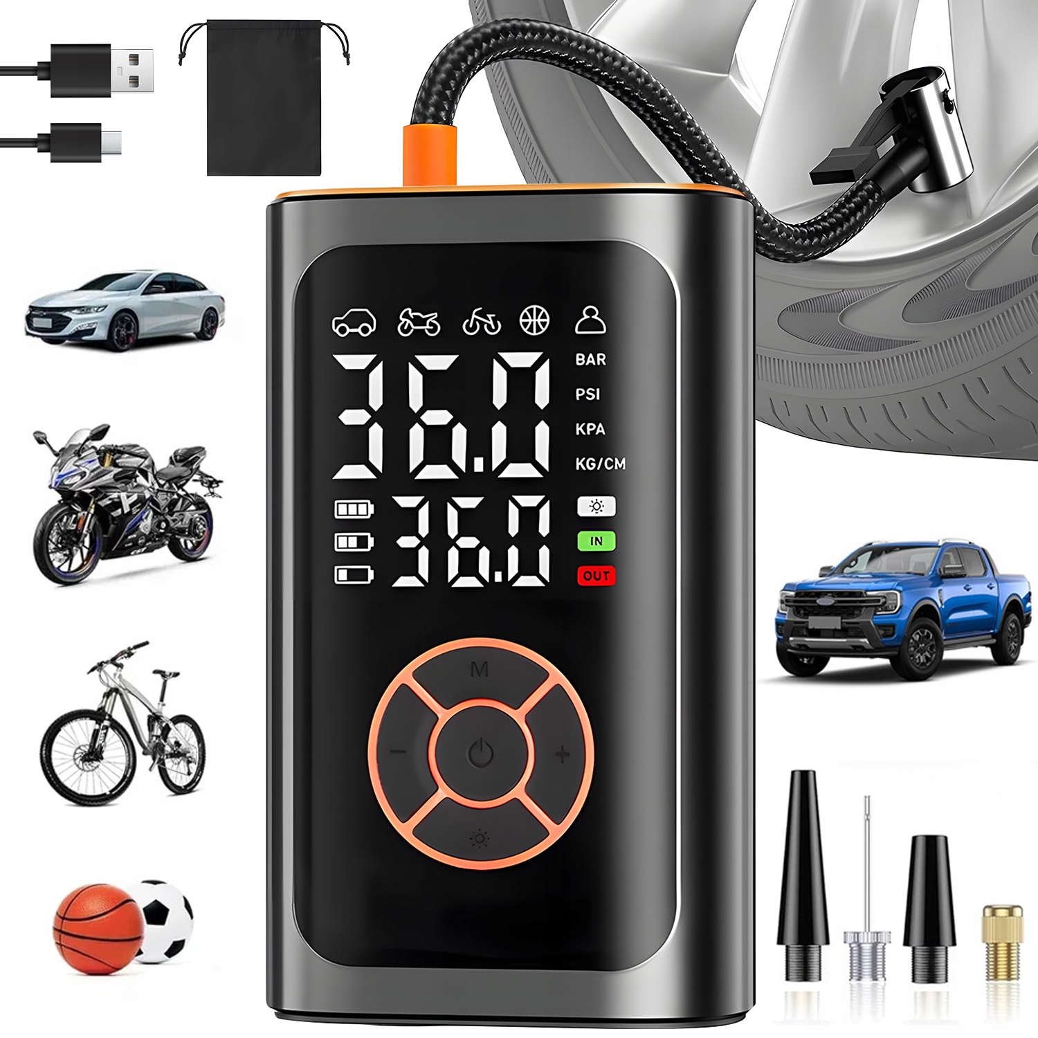 Přenosný Kompresor Do Auta Elektrická Pumpa Monitorování Tlaku