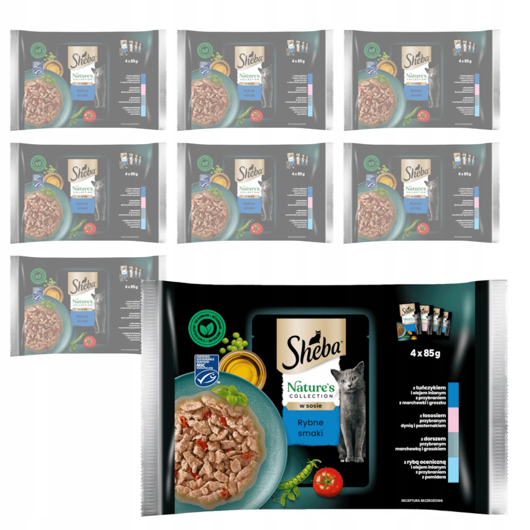 Levně Sheba Nature's Collection 32x85g Vlhké Krmivo Pro Kočky Rybí Příchutě V Omáčce
