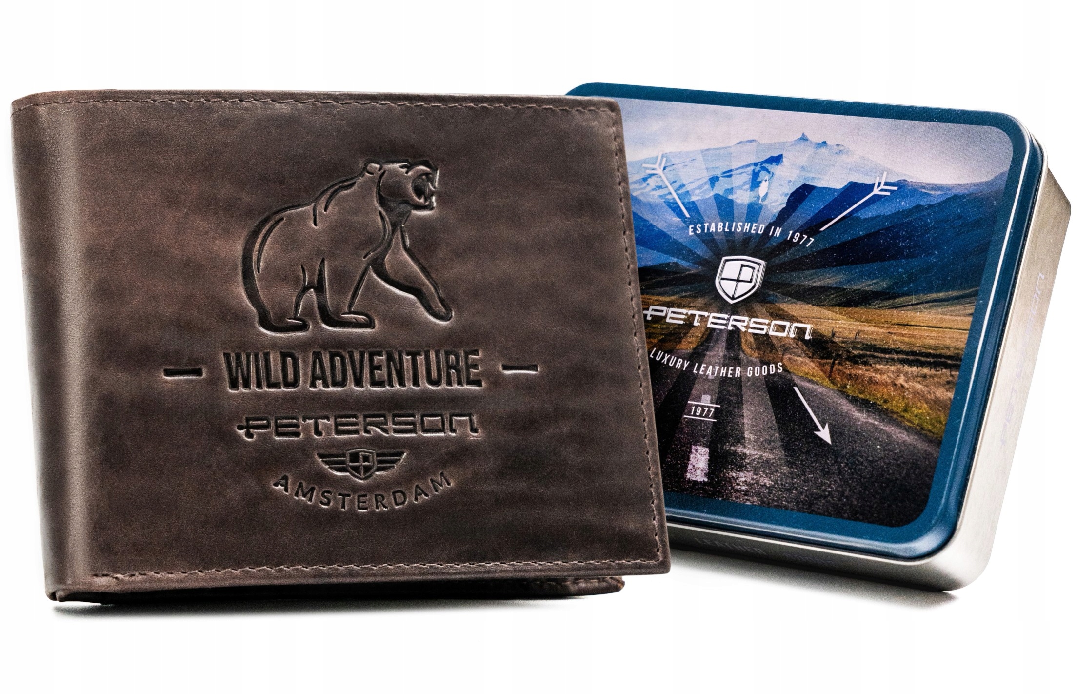 Peterson poziomy męski portfel skóra naturalna Rfid skórzany