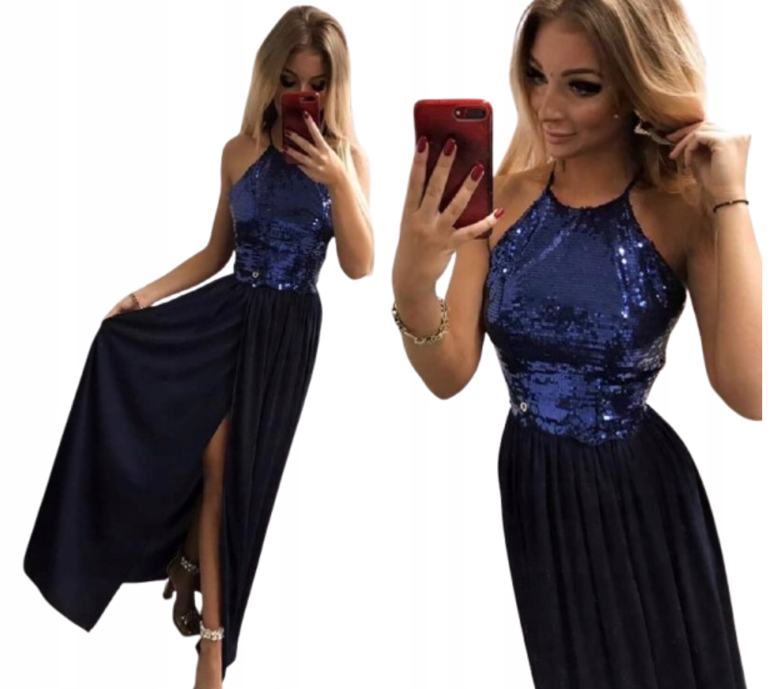 Vivian Námořnická Modrá Šaty S flitry a rozparkem na ples, ples, ples S