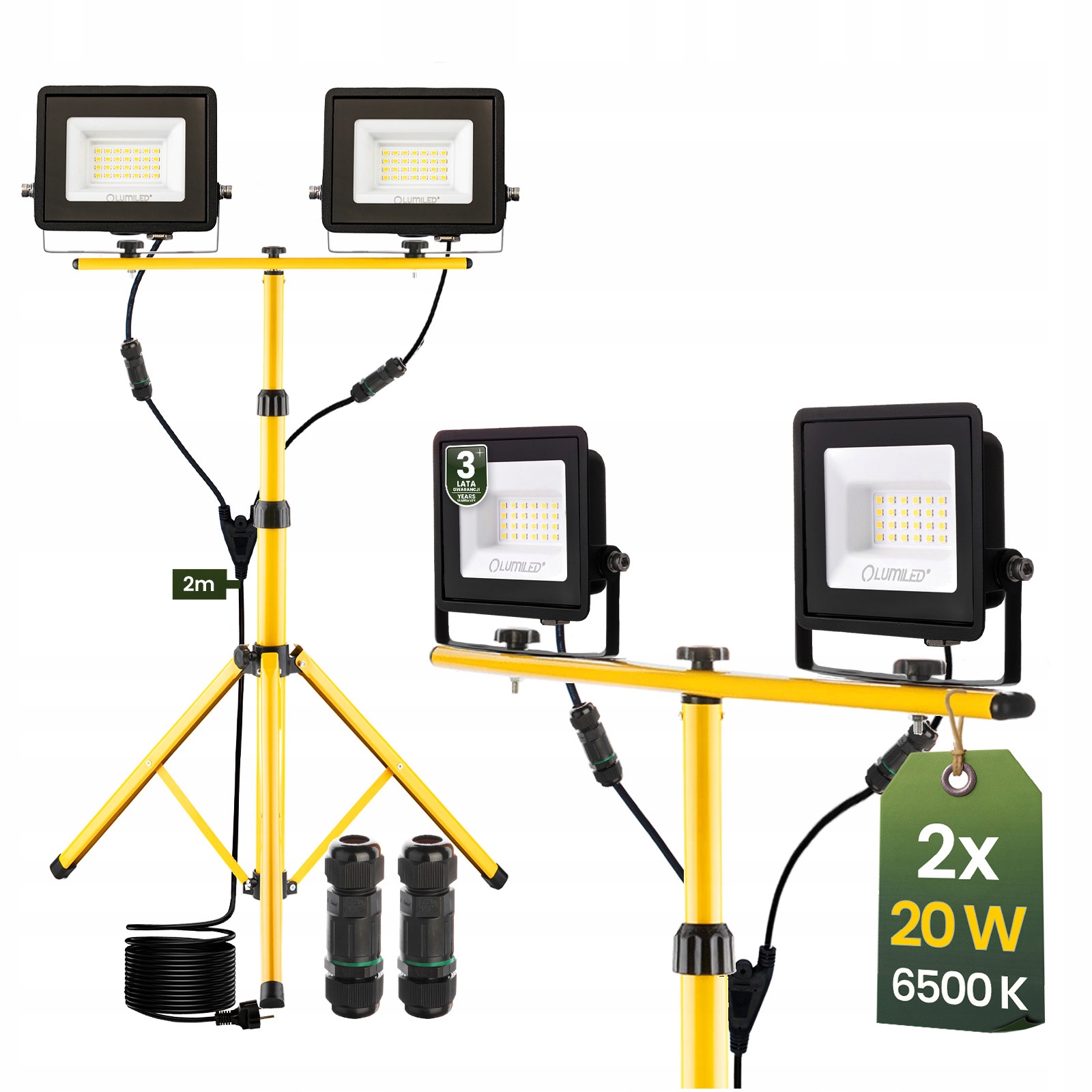 Led zářič Halogen Lampa 2x 20W Pracovní Stavební Stativ Přenosný