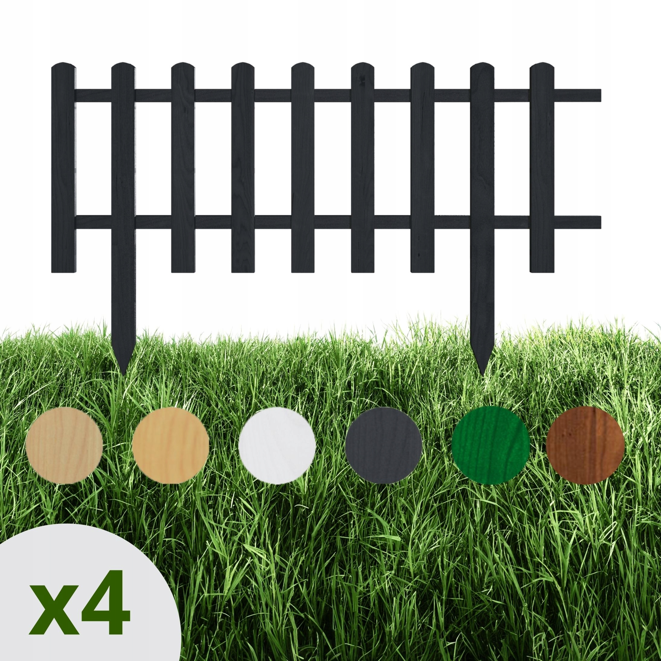 Floranica 4 Ks dřevěného zahradního plůtku do záhonu 100x40cm Antracit