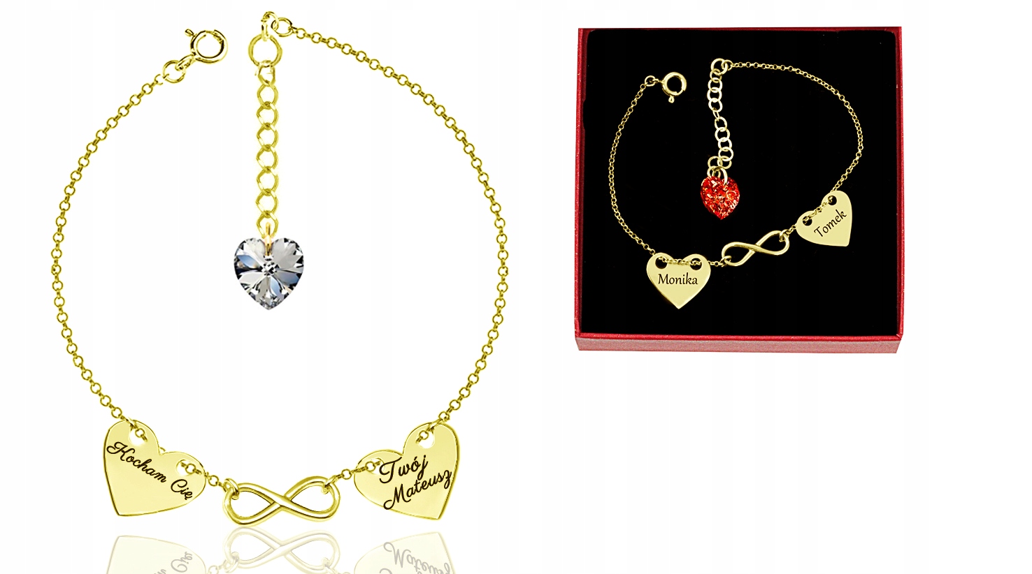

Bransoletka Serce Infinity Z Swarovski Grawer Pozł