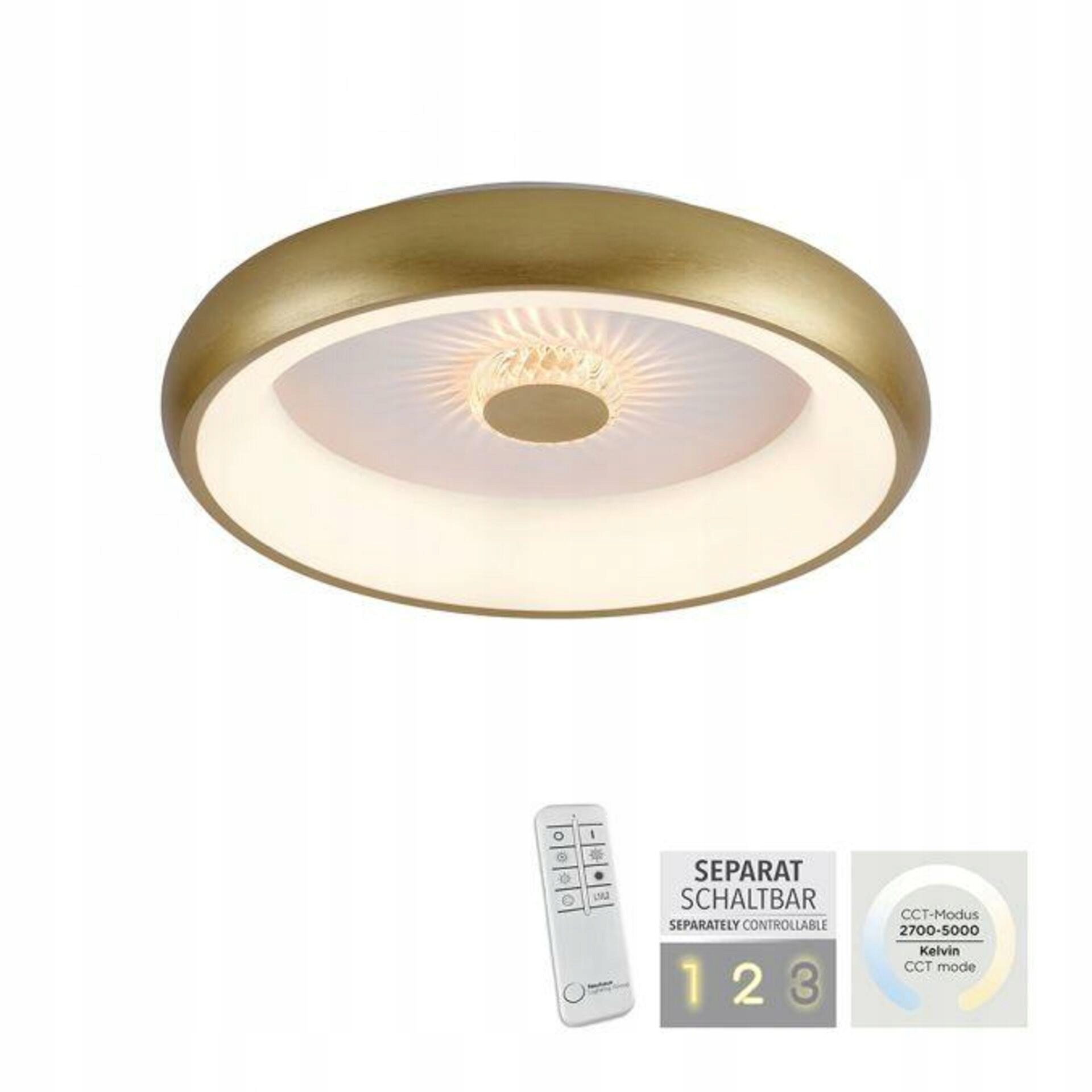 Led stropné svietidlo matná mosadz Cct stmievateľné kryštálový efekt 46,5cm