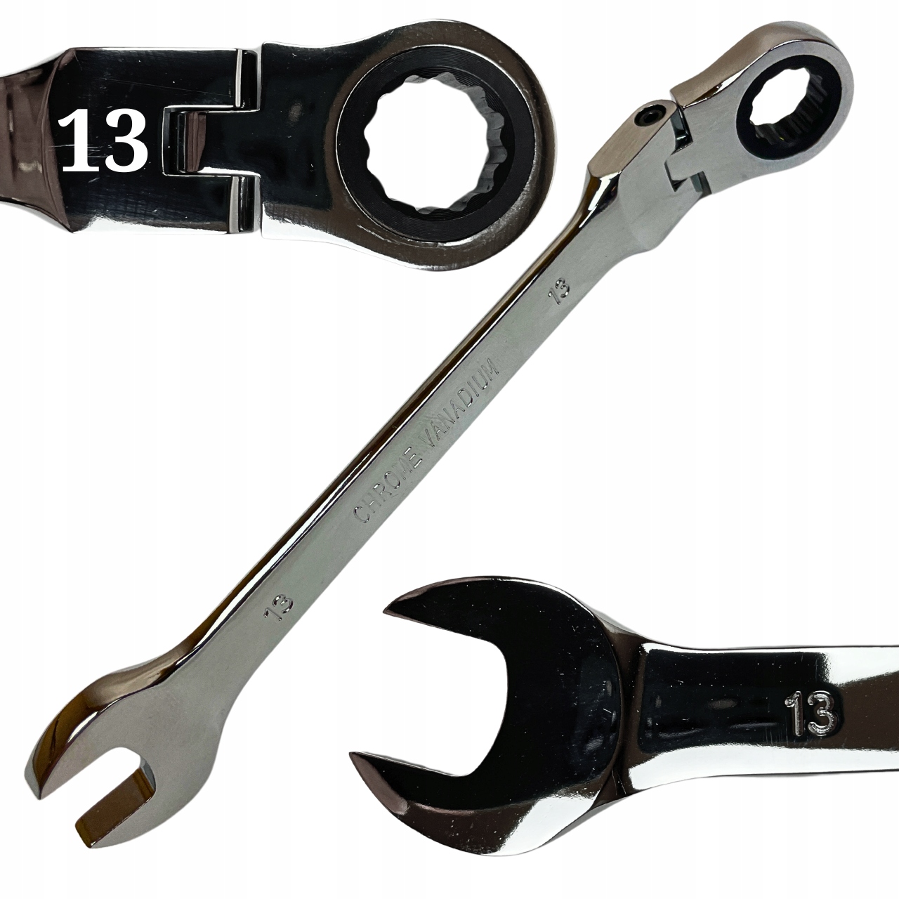 Klucz Płasko Oczkowy Z Grzechotką I Przegubem 13MM Łamany Wytrzymały 72ZĘBY