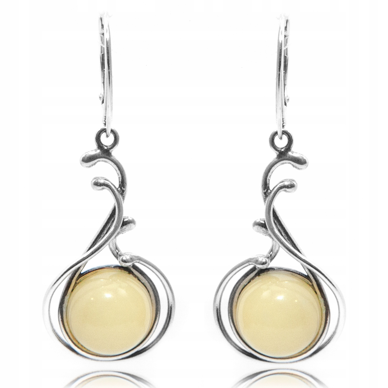 Stříbrné náušnice s mléčným jantarem stříbro 925, závěsné, elegantní amber