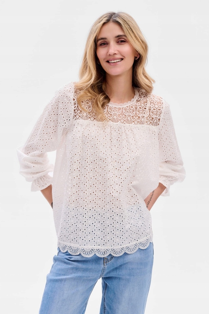 Dámská halenka s dlouhým rukávem, bílá krajka Vonni blue shadow velikost 38