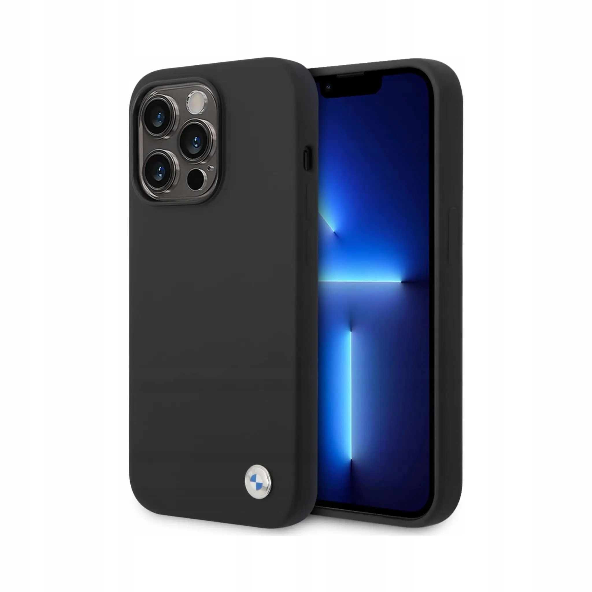 Etui Bmw z płynnego silikonu z metalowym logo, czarne iPhone 14 Pro Max