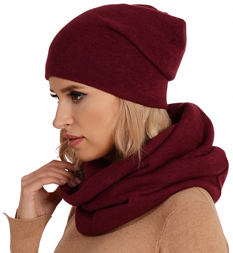 

Bordowy komplet damski na zimę Czapka z kominem K6