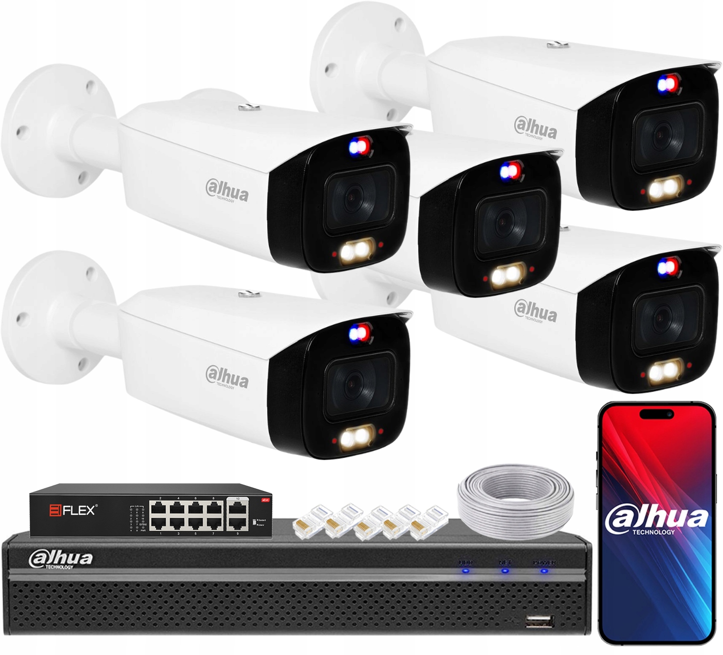 Monitorovací sada Dahua 5 Ip kamer 8Mpx IPC-HFW3849T1-AS-PV-S5 TiOC PoE