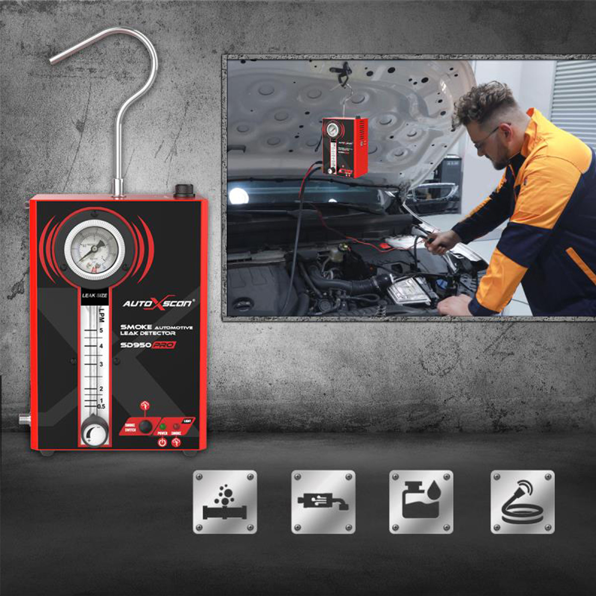 Tester Szczelności Rur AutoXscan SD950 Zadymiarka Generator dymu Kod producenta 550011