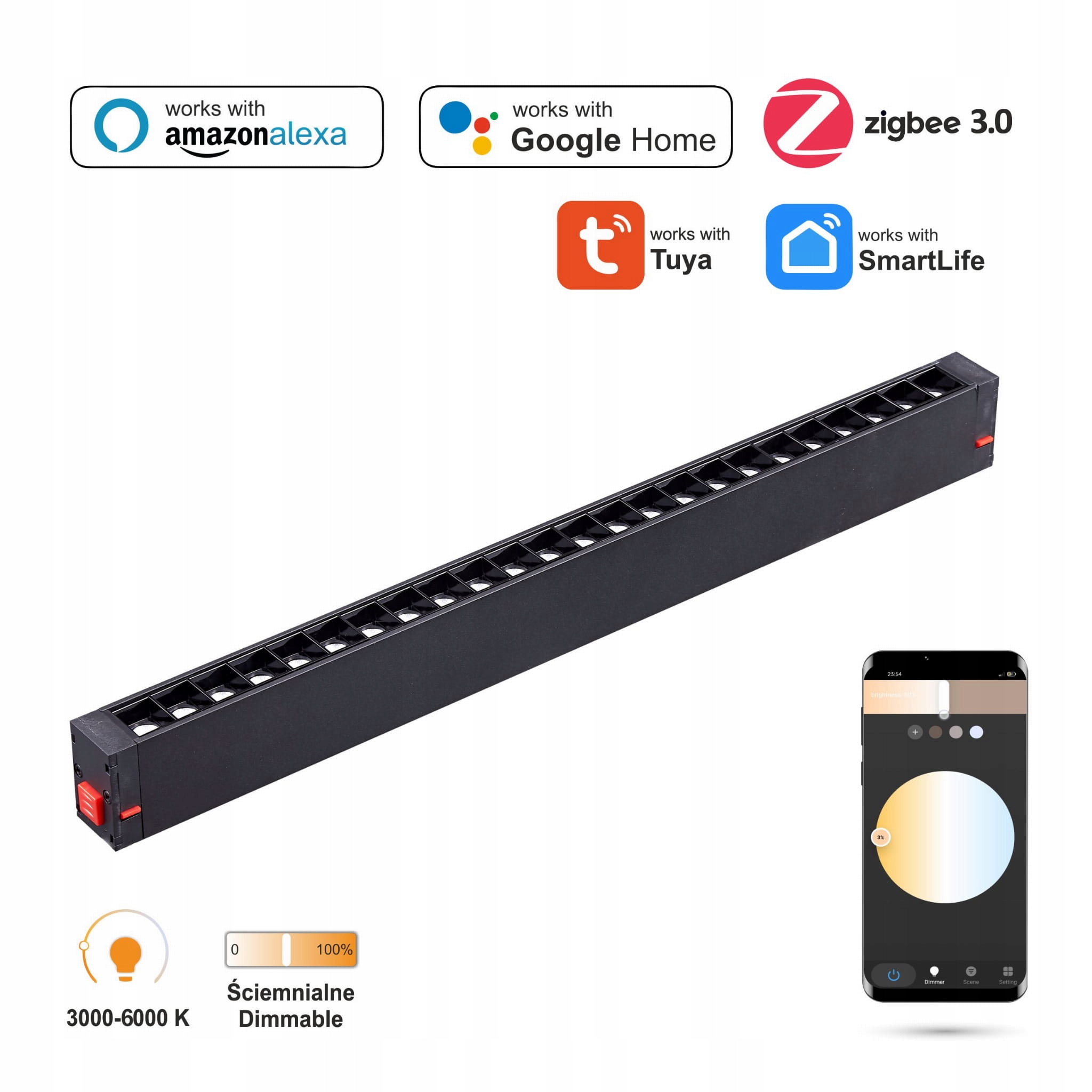 Lineárny Led reflektor WiFi Zigbee Gril 18W Smart Track 230VAC 3000-6000K