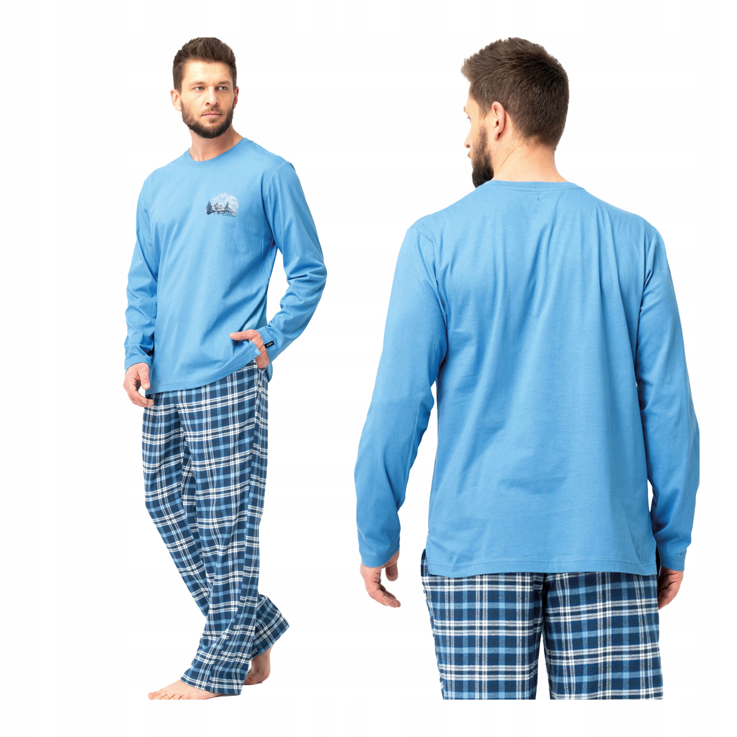 Pánské dlouhé bavlněné pyžamo s flanelovými kalhotami Mns 626 Key 2XL