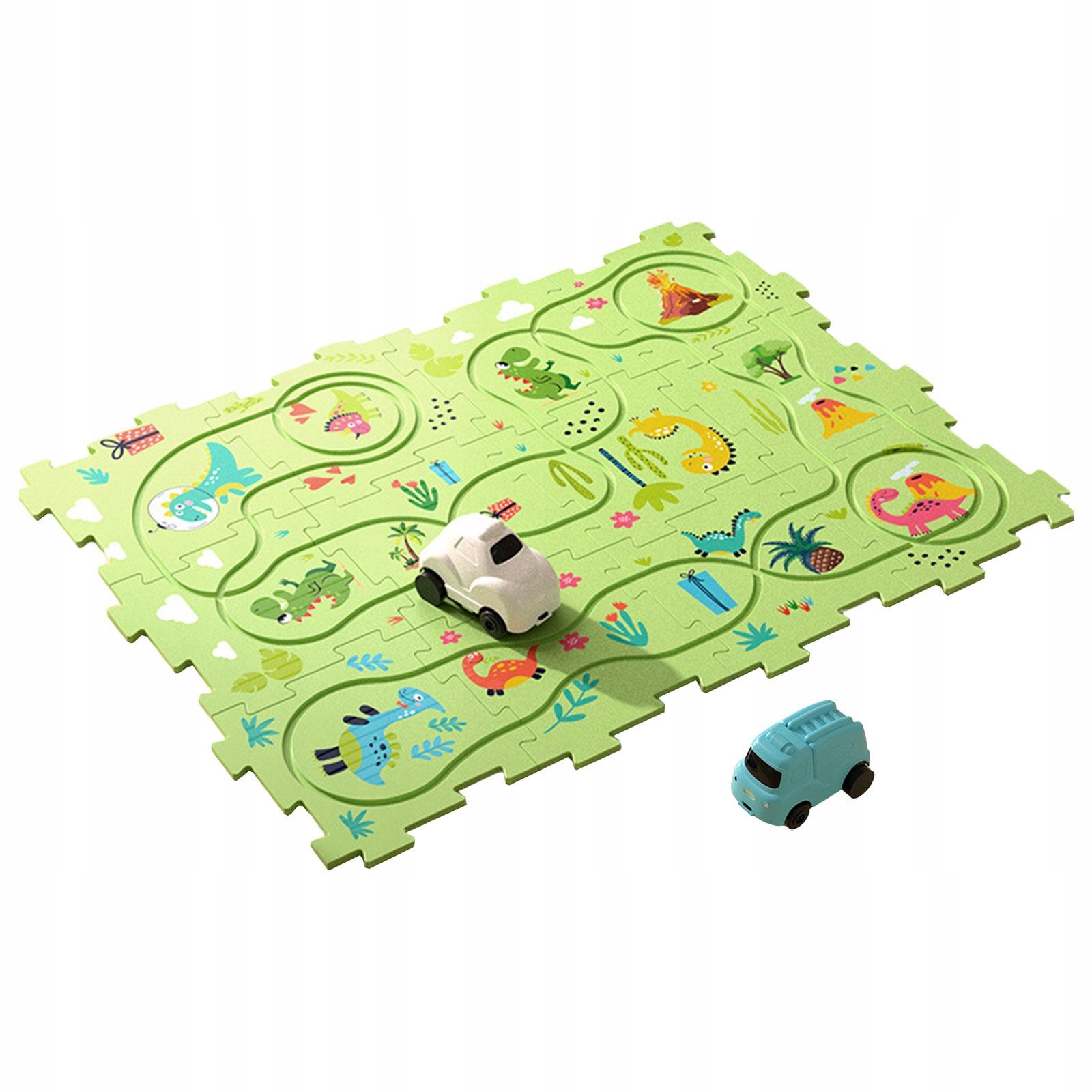 Puzzle Track Car Paly Zestaw z pojazdami Puzzle Hand Eye Dinosaur 12 Materiał drewno
