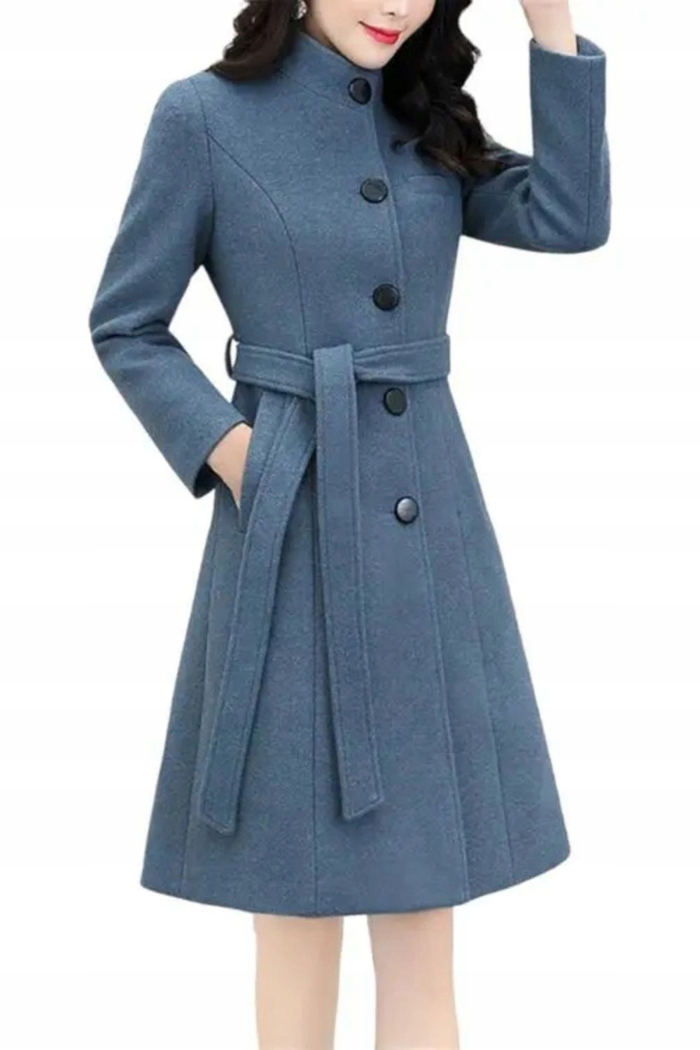Dámský kabát Rvhswds módní elegantní přechodový dlouhý modrý vel. 42