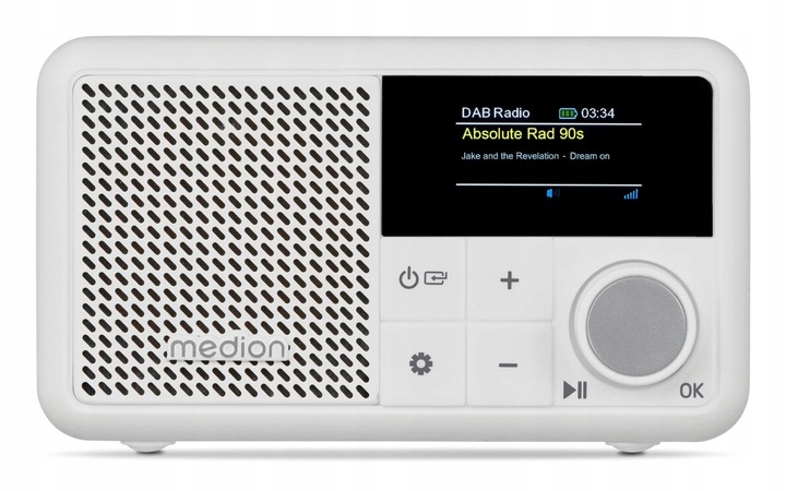 Małe przenośne radio akumulatorowe Led Dab+,fm Medion, Bluetooth, białe