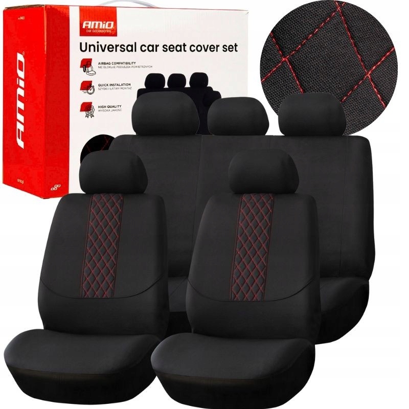 Pokrowce Samochodowe Na Fotele Uniwersalne Przód Tył SC03 Zagłówki Airbag