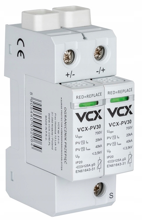 Ogranicznik Przepięć T2 C 2P DC 700V PV30 Ochronnik Fotowoltaiczny VCX