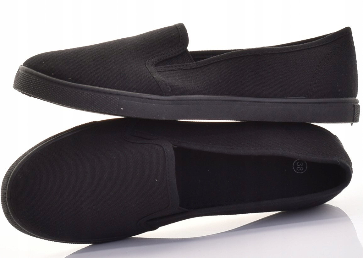 Pohodlné Dámské Slip-on Tenisky Z Materiálu, Celé Černé, Nazouvací, Lehké