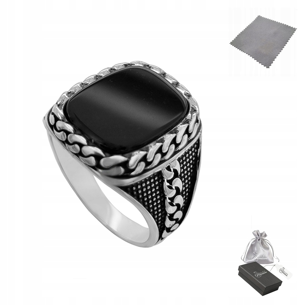 Stříbrný signet ryzost 925 Onyx s věncem| vel. 27 utěrka