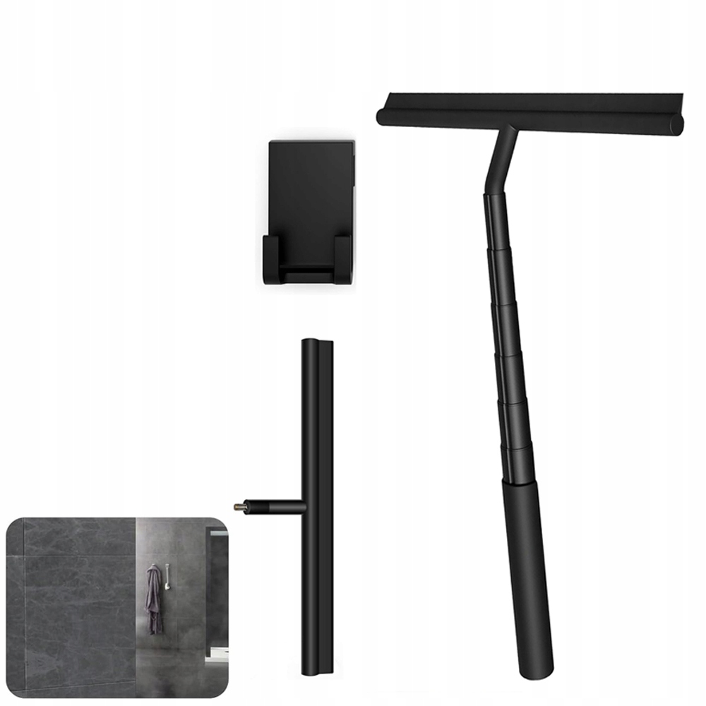 Silikonová stěrka na okno, zrcadlo s úchytem, černá, loftová, sprcha