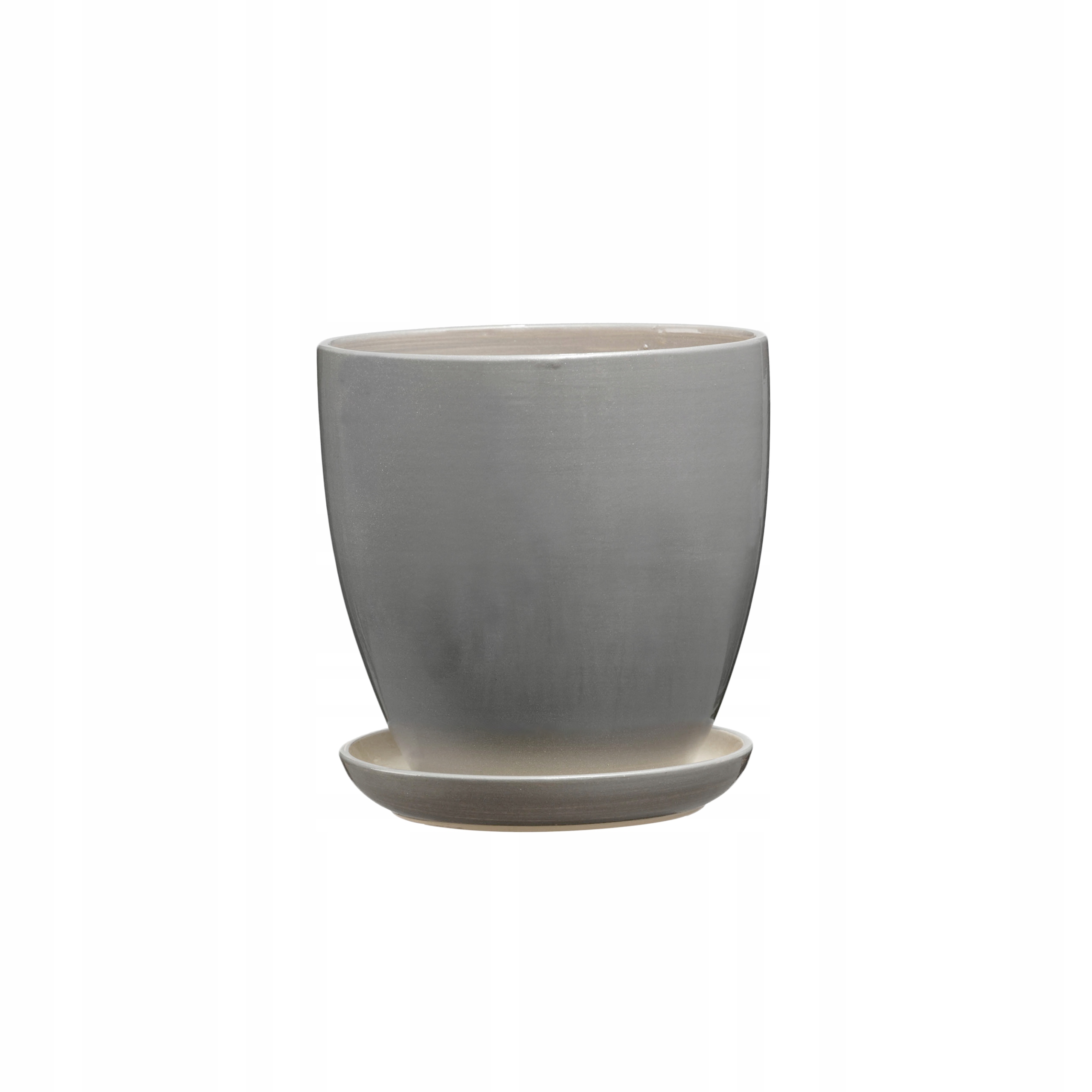 Doniczka ceramiczna z podstawką Klasyczna wys. 28cm śr. 25,5cm Szary Mat