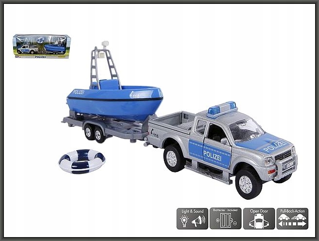 

Auto metal Policja Z Łodzią 12 cm św.dź