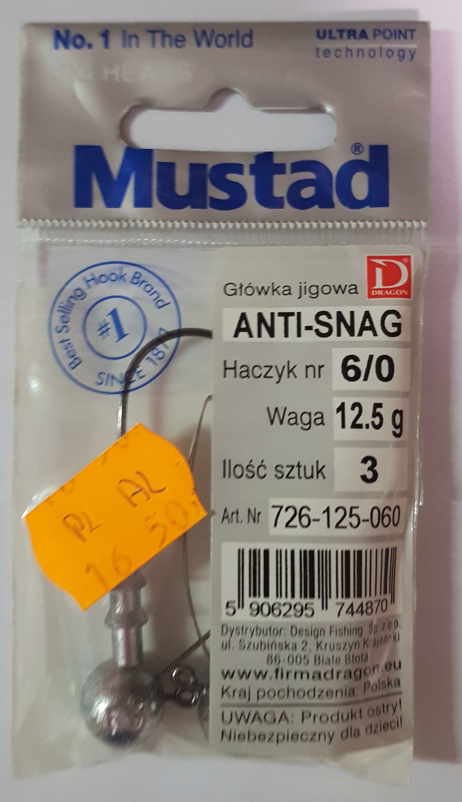 Główka jigowa Mustad Anti-Snag 12,5g hak 6/0