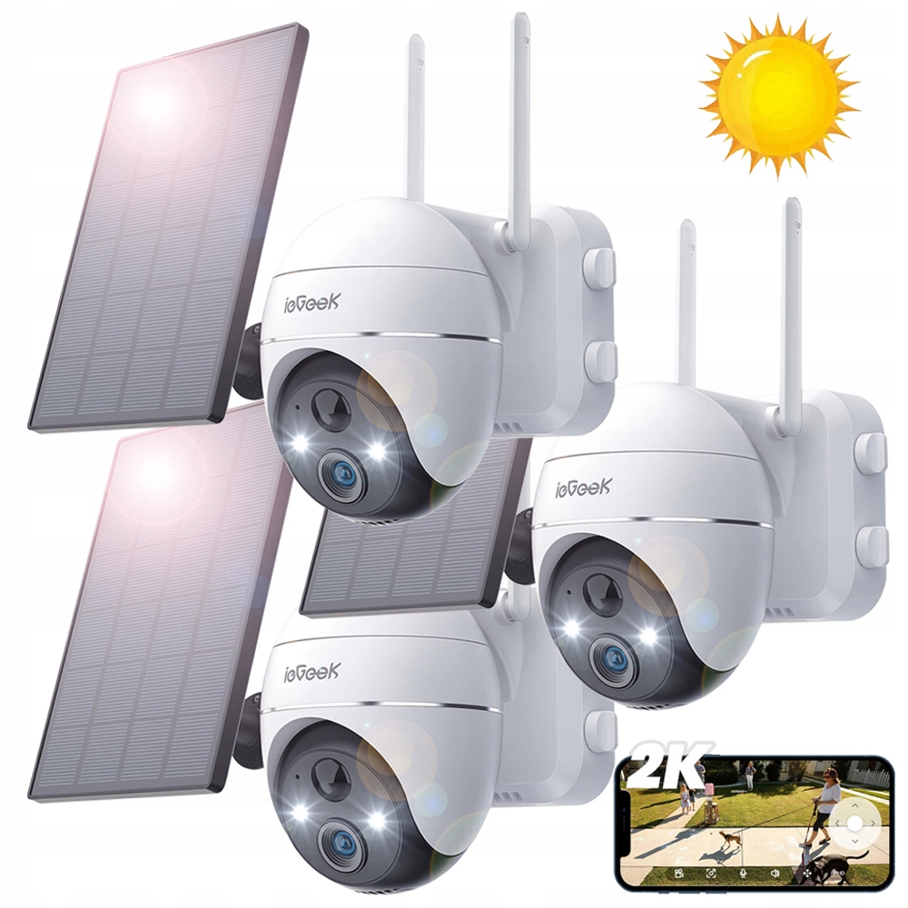 Venkovní Otočná Bezdrátová Solární Kamera Wifi Ip 3MPx 4X Zoom 3ks