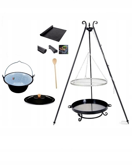 GRILL TRÓJNÓG PALENISKO KOCIOŁEK 10+POKRYWKA MATA