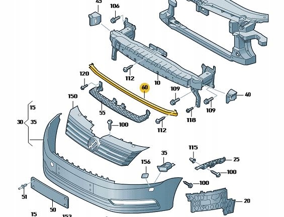 POPRZECZNICA BELKA ZDERZAKA PRZÓD VW PASSAT B7 Strona zabudowy przód