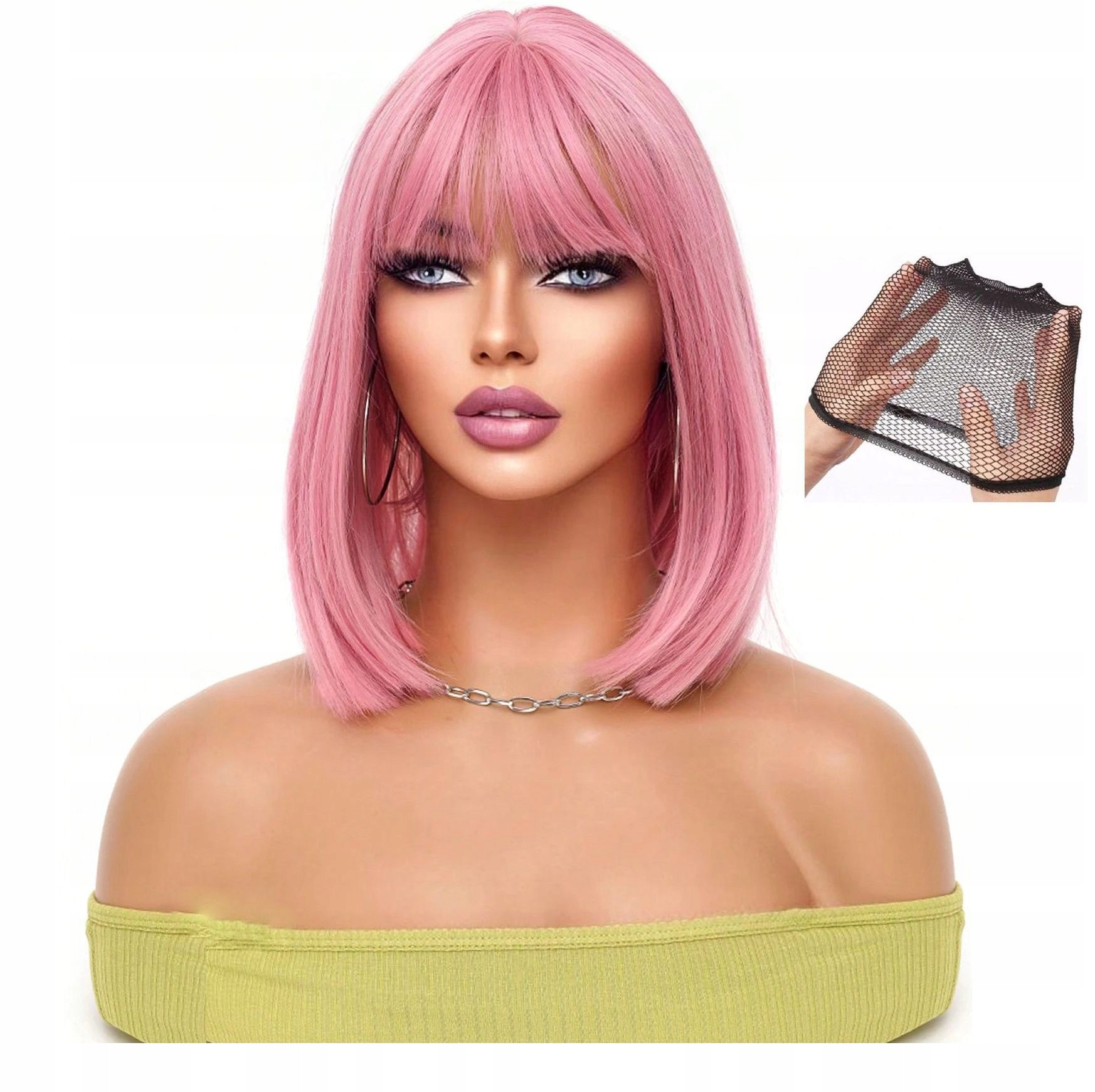 Růžová paruka s krátkou ofinou až po ramena jako Přírodní čepice Bonus