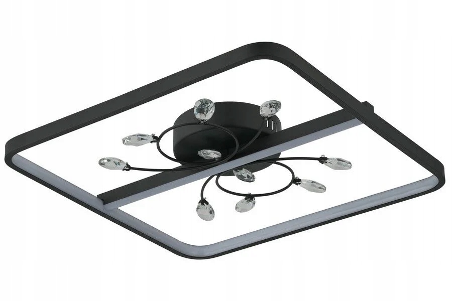 Stropné Led svietidlo moderné čierne s kryštálikmi štvorcové 45cm Reality