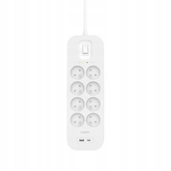 Listwa zasilająca Belkin Power Surge 8-PORT 1xUSB-A +1xUSB-C 2.4A Pd 900J