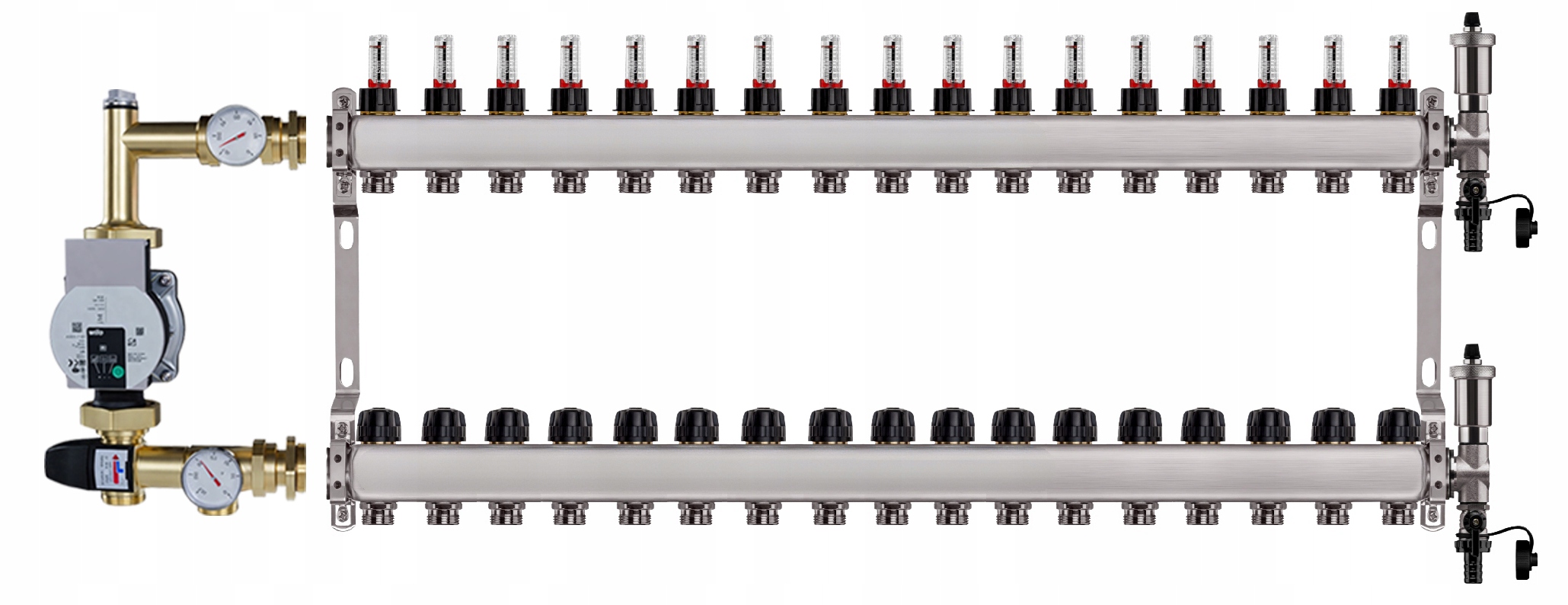 Rozdělovač pro podlahu 18 sekcí nerezový pro vytápění Čerpadlo Wilo