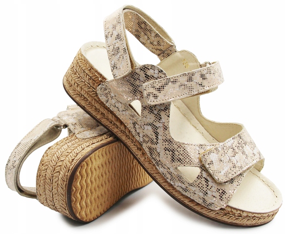 Dámské sandály na suchý zip z přírodní kůže helios 138 ecru 39