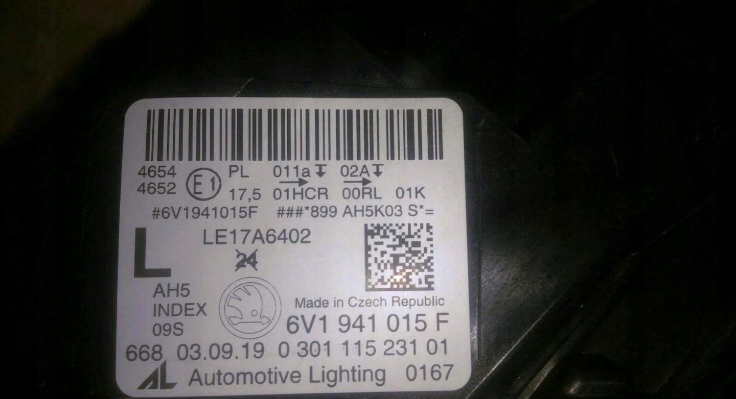 SKODA FABIA III 3 NJ LIFT 2019 LEWA LED 6V1941015F Numer katalogowy producenta 6V1941015F