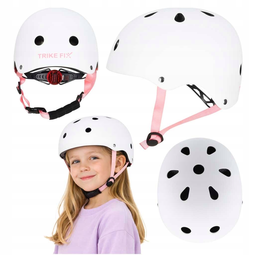 Kask rowerowy dla dziecka Trike Fix dziecięcy regulowany Led S 48-54cm biał