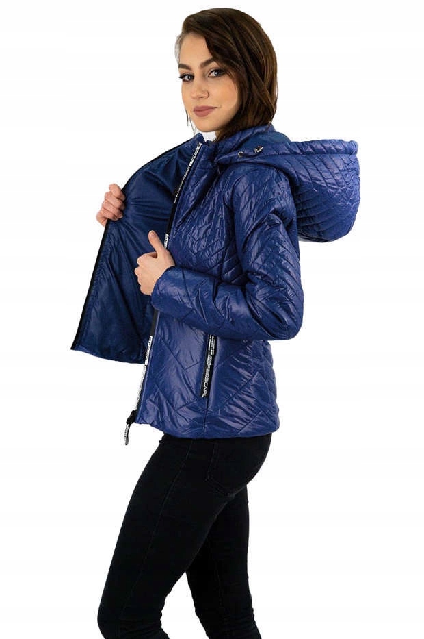 Tenká Krátká Bunda S Kapuce B9566 Námořnická Modrá L (40)