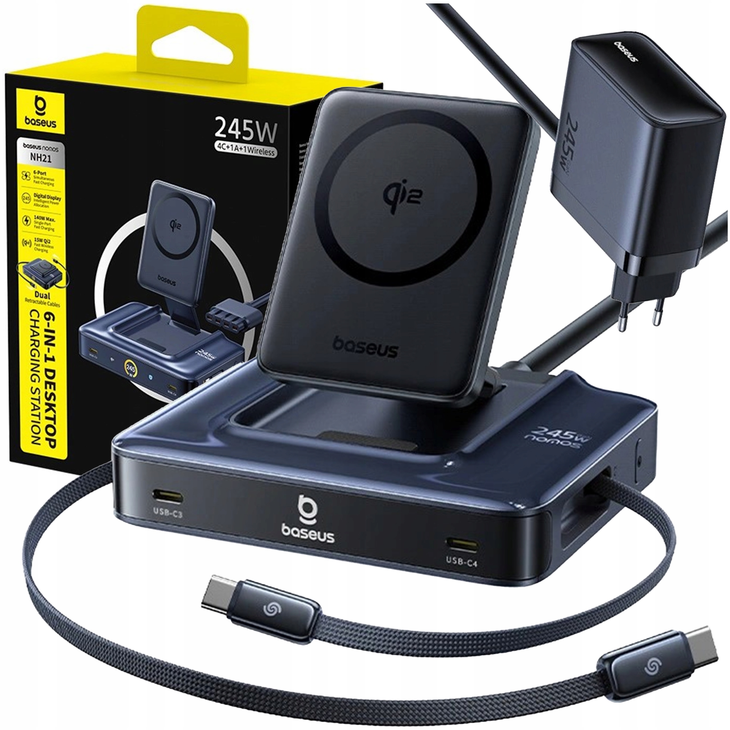 Nabíjacia Stanica Baseus 6v1 245W Nabíjačka Bezdrôtová Zvinovacie Káble Usb-c