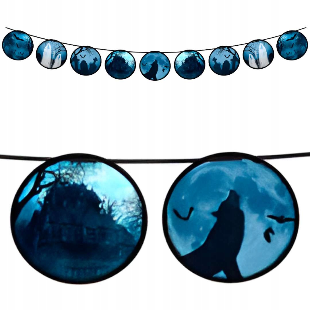 BANER papierowy girlanda NAWIEDZONY LAS mroczny DWÓR wilk DUCH halloween