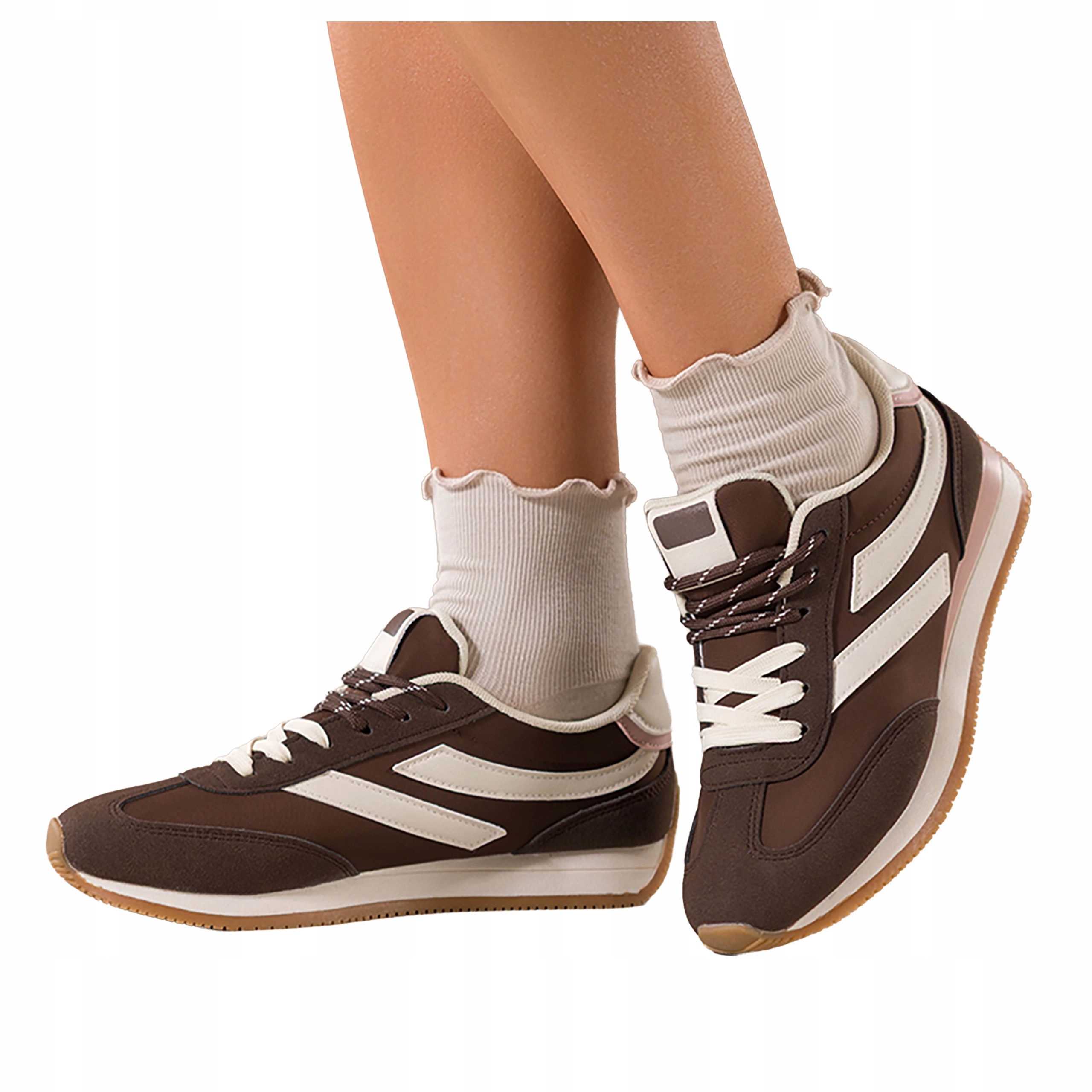 Čokoládové Sneakersy Dámské Sportovní Ploché Šněrovací Pohodlné r 40